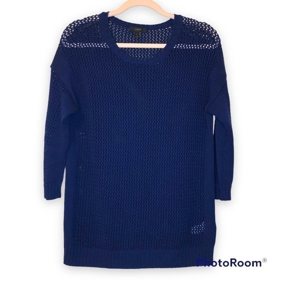 J Crew Womens Royal Blue Drape Beach Crew Neck Open Knit Sweater Size Small - Picture 1 of 12